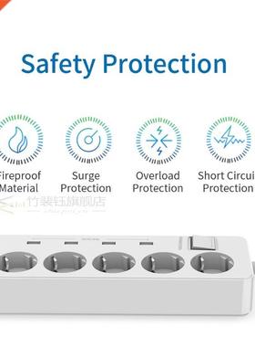Extension Socket E 5 Ports 4 SB Power Strip for Home Office