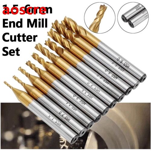 10pcs Titanium Coating Milling Cutter Set 1.5-6.0mm HSS 4 Fl