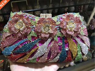 XIYUAN Women Silver/Pink/Gold/Green Color Crystal Clutch Bag