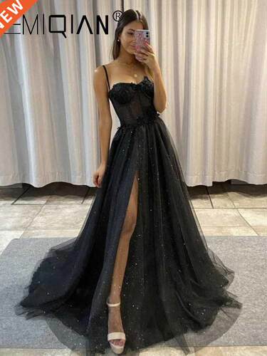 Popular Side Slit D Flowers Long Evening Gowns , Spaghetti