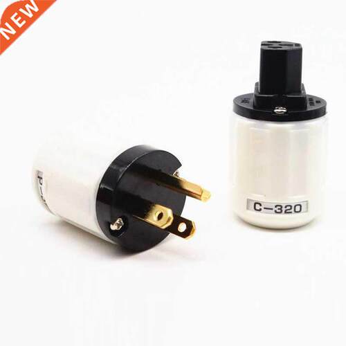 24k Gold Plated US AC Power Plug +EC Famale Plug  Mans