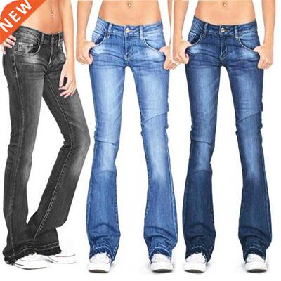 Black Low Rise Flared Jeans Women Spring Summer Casual Vinta