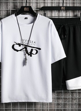 Casual Men's Sets Summer Tracksuit Men Print Short Sleeve T-