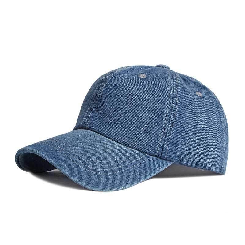 Casual Washed Cotton Baseball Cap Men Solid Black Blue Denim