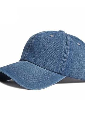 Casual Washed Cotton Baseball Cap Men Solid Black Blue Denim