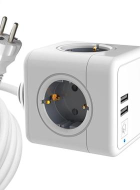 Multi-function PowerCube Power Strip EU Plug With 2USB Tpye-