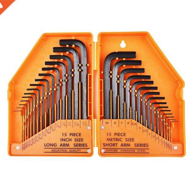 30Pcs Allen Key Hex Set Inch And Metric Size Black Oxidised