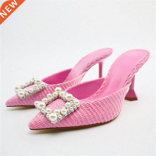 2022 ZA Summer Pearl Beaded Hgh Heel Shoes Women Elegant P