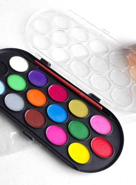 16 Colors Solid Watercolor Paints Paint Box with Paintbrush