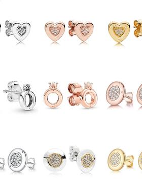 925 Sterling Silver Earring 3 Color Heart Fashion Crown Roun