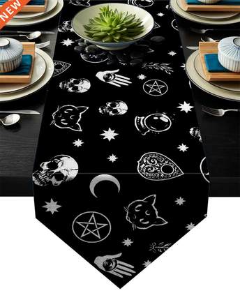Halloween Black Witch Skull Moon Divination Table Runner Chr