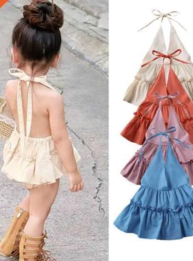 Summer Infant Baby Girl Romper Dress Clothes Ruffles Solid S
