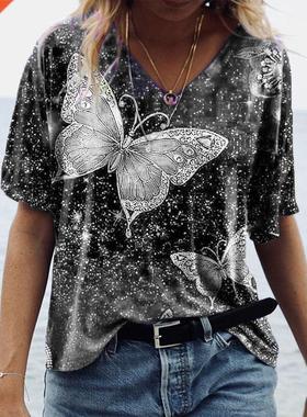 5XL Oversized Women 3D Butterfly Print T Shirt Summer 2021 C