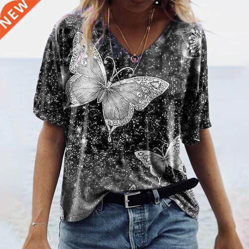 5XL Oversized Women 3D Butterfly Print T Shirt Summer 2021 C