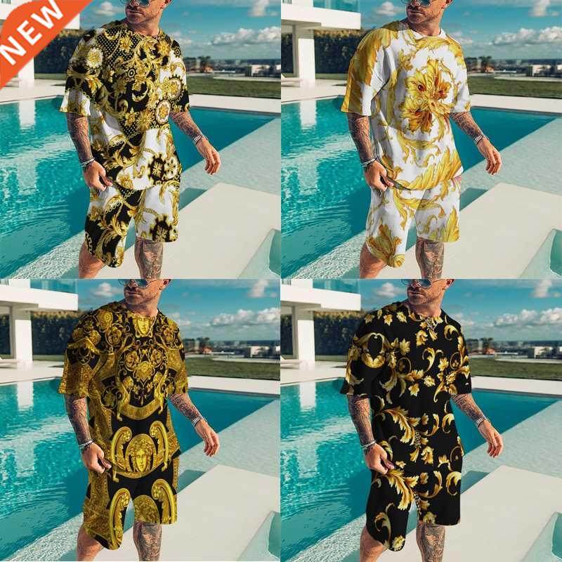 T-Shirt for Mens 3D Printing Crew Neck Short Sleeve Tee Set