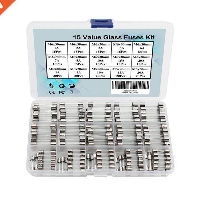 250 Pcs/set Glass Tube Fuse 15 Values Quick Blow Fuse 5*20mm