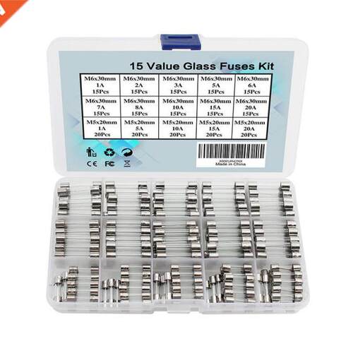 250 Pcs/set Glass Tube Fuse 15 Values Quick Blow Fuse 5*20mm