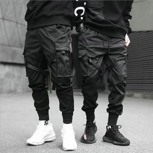 Ribbons Harem Joggers Men Cargo Pants Streetwear 2021 Hip Ho