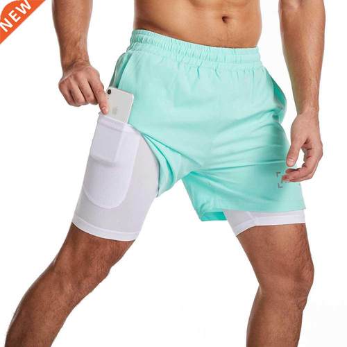 S-5XL Jogger Shorts Men 2 In 1 Short Pant Gyms Fitness Built