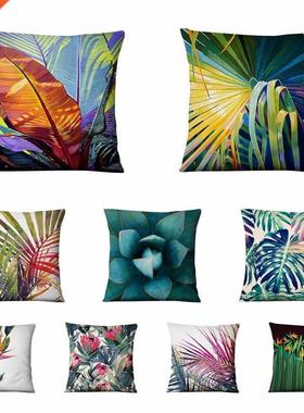 Tropcal Palm Leaf Prnted Pllowcase Dark Green Art Cushon