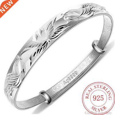 Lotus Carp Lucky 925 Stamp Silver Color Bracelet Bangle For
