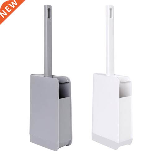 Plastic Toilet Brush with Holder Set Long Handle Curved Corn