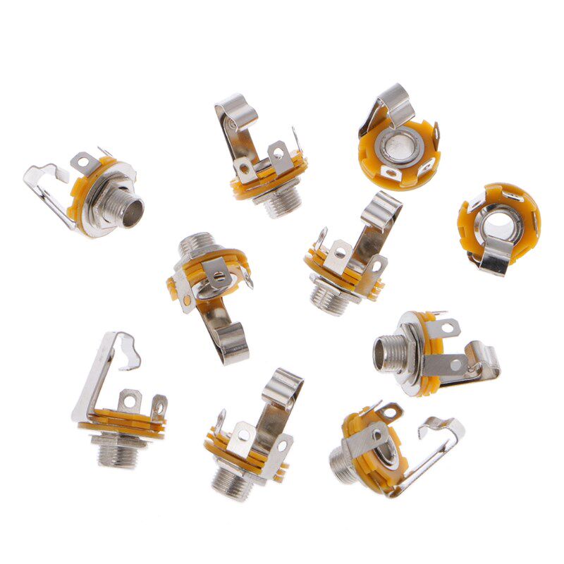 10 Pcs 1/4 Inch 6.35mm Stereo Socket Jack Female Connector