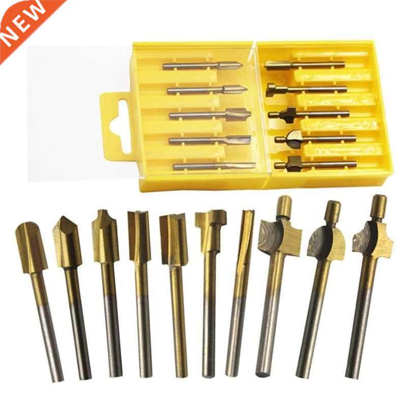 10Pcs 1/8 Inch Shank Titanium Coated HSS Woodworking Trimmin