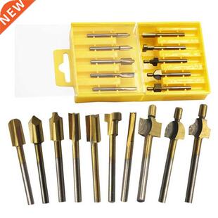 10Pcs 1/8 Inch Shank Titanium Coated HSS Woodworking Trimmin
