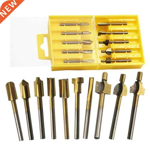 10Pcs 1/8 Inch Shank Titanium Coated HSS Woodworking Trimmin