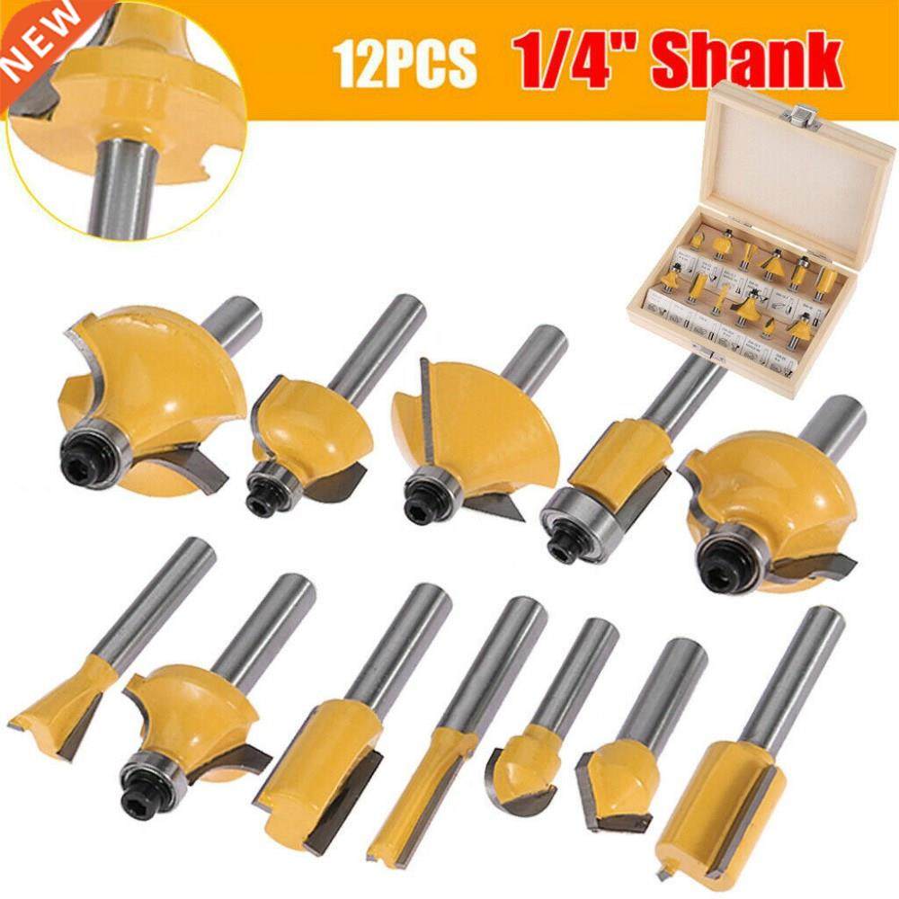 12Pcs 1/4'' Shank Router Bits Set Tungsten Carbide W