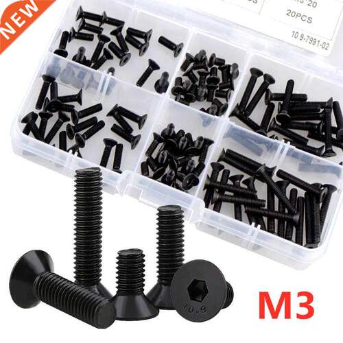 120pcs M3 DIN7991 Black Countersunk Flat Head Socket Cap Scr