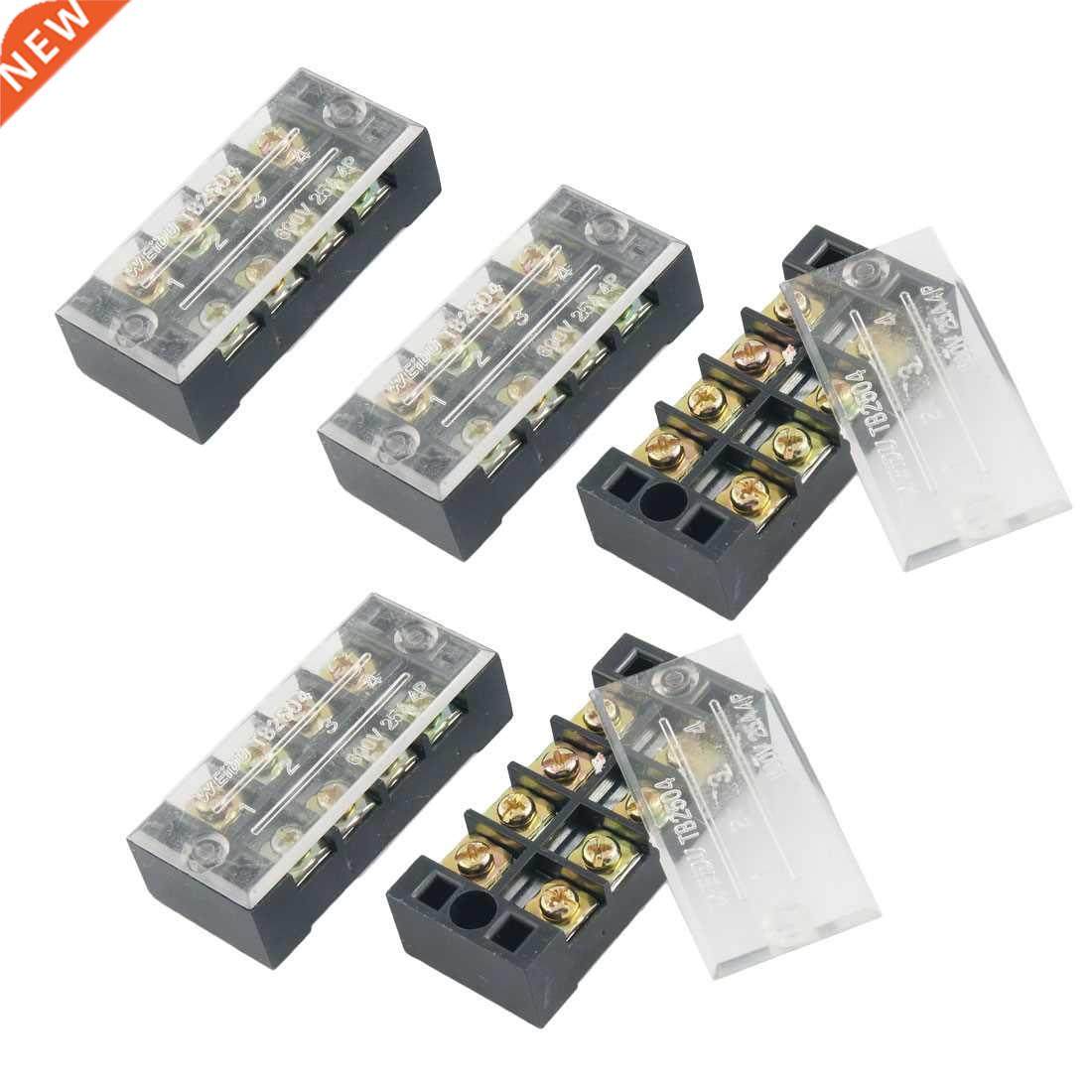 5 Pcs Dual Row 4 Position Covered Screw Terminal Strip 600V
