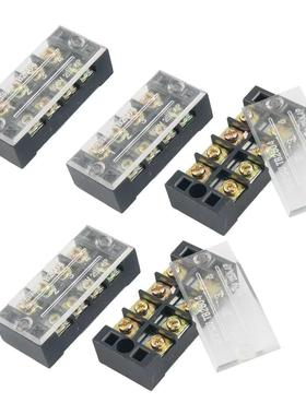 5 Pcs Dual Row 4 Position Covered Screw Terminal Strip 600V