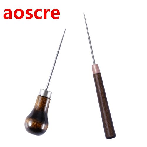 2PCS Wood Handle Awl Leather Straight Awls Hole Puncher Dril