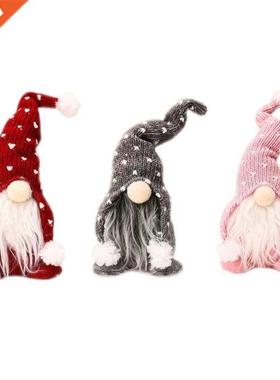 Christmas Plush Gnome Doll Knitting Hat White Beard Sitting