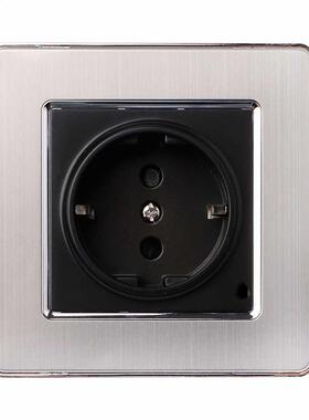 16A EU Plug Standard Wall Socket Stainless Steel Brushed Sil