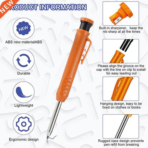 1pc Solid Carpenter Pencil Set With Built-In Sharpener Deep
