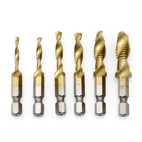 6 x Hex Shank M-M10 Titanium Plated HSS Hand Screw Thread M