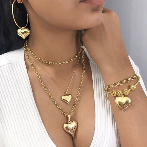 Vintage MultiLayer Heart Pendants Necklaces For Women Gold G