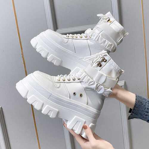 Rimocy black Punk Chunky Platform Motorcycle Boots Women Aut