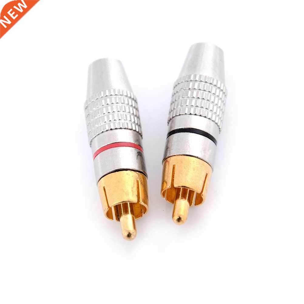 2 Pcs Balck + Red Gold RCA Plug Solder Audio Video Adapter C