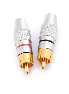 2 Pcs Balck + Red Gold RCA Plug Solder Audio Video Adapter C