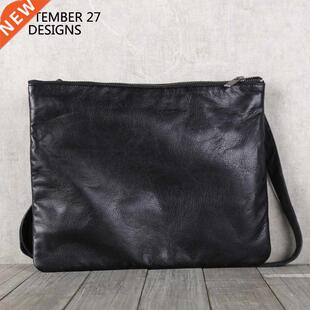 Men Shoulder Bags First Layer Cowhide Leather Handmade Luxu
