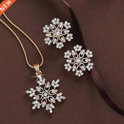 3 Pcs New Snowflake Necklace Earrings For Women Christmas Lu