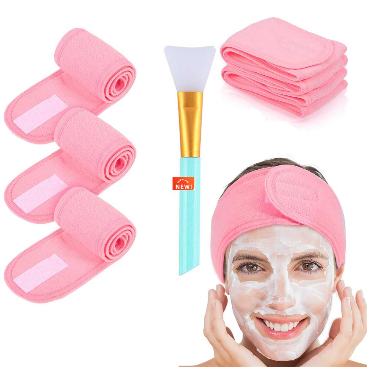 3pcs Facial Headband with 1 Mask Brush Yoga Spa Bath Shower