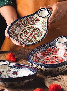 Dumpling plate ceramic tableware divided grid dish plate