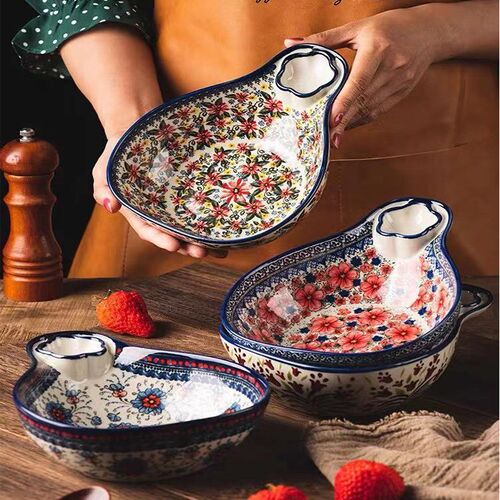 Dumpling plate ceramic tableware divided grid dish plate