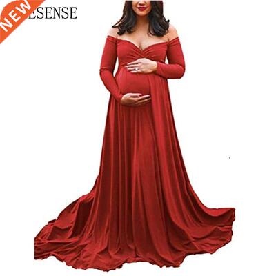 Maternity Off Shoulders Gown for Baby Shower Photo Props Dre