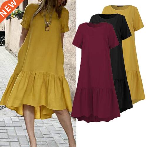 Women Dress Holiday Summer ZANZEA Short Sleeve Sundress Soli